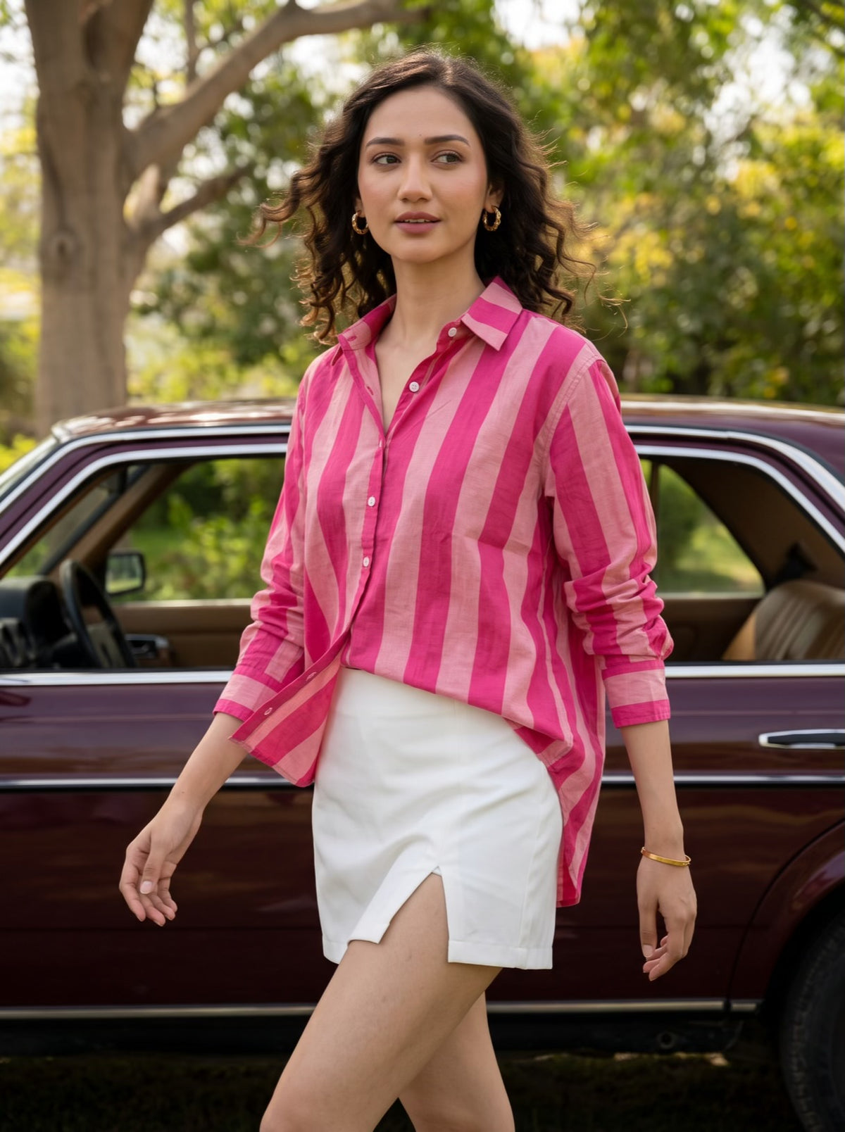 Pink Candy Striped Cotton Shirt