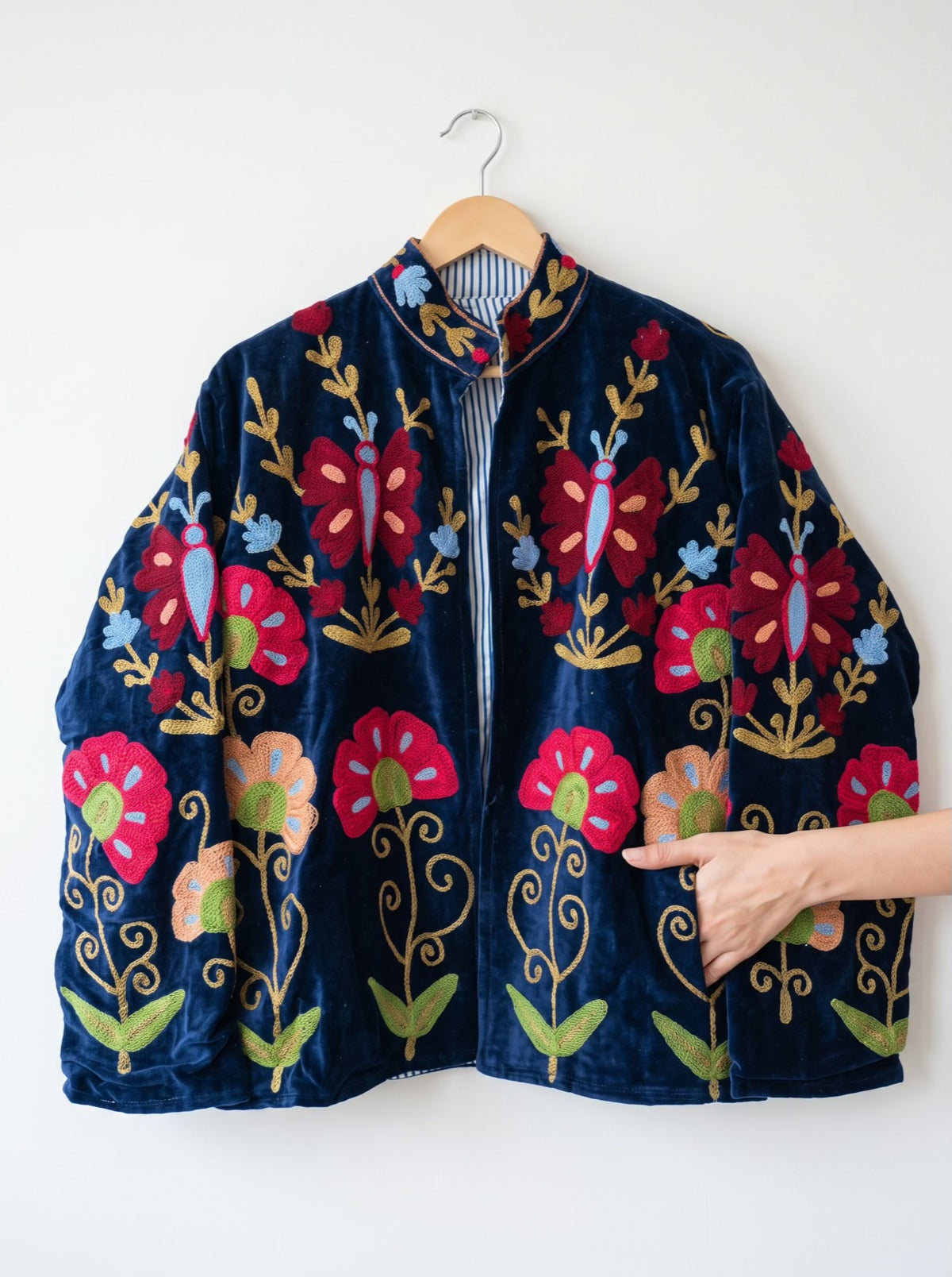 Midnight Garden Butterfly Suzani Velvet Jacket