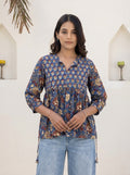 Blue Boho Floral Peplum Top