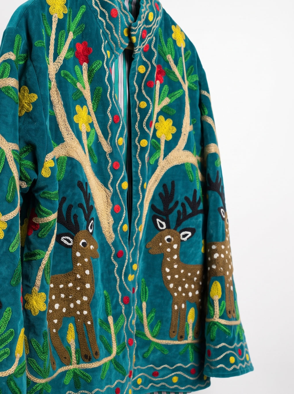 Deer Forest Embroidered Velvet Jacket