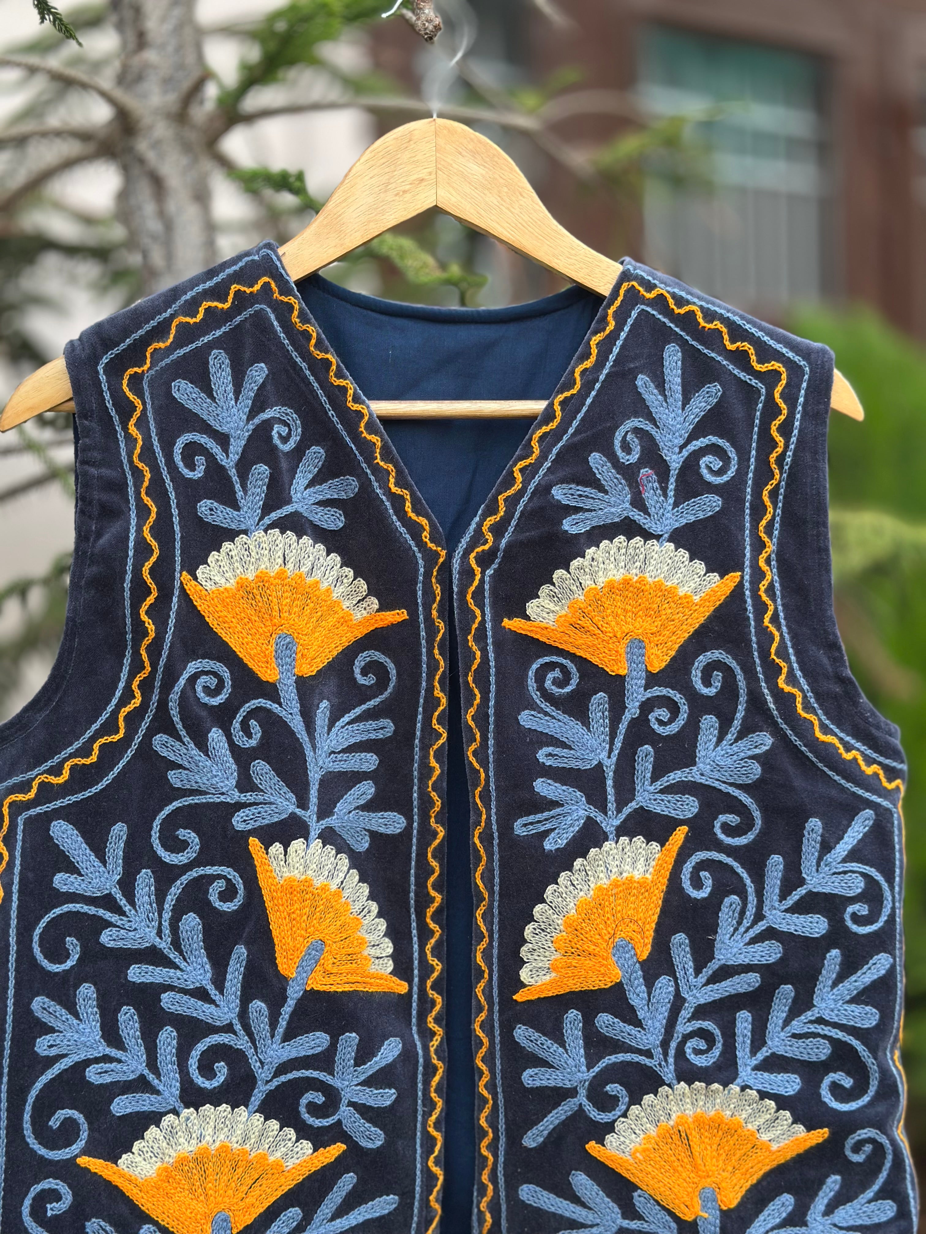 Botanical Blue Suzani Velvet Vest