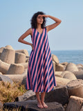 Navy & Pink Stripe Flare Dress
