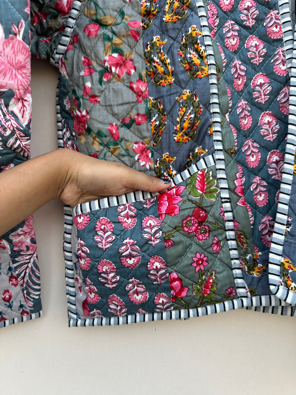 Dusty Grey Romantic Patchwork Kimono Jacket