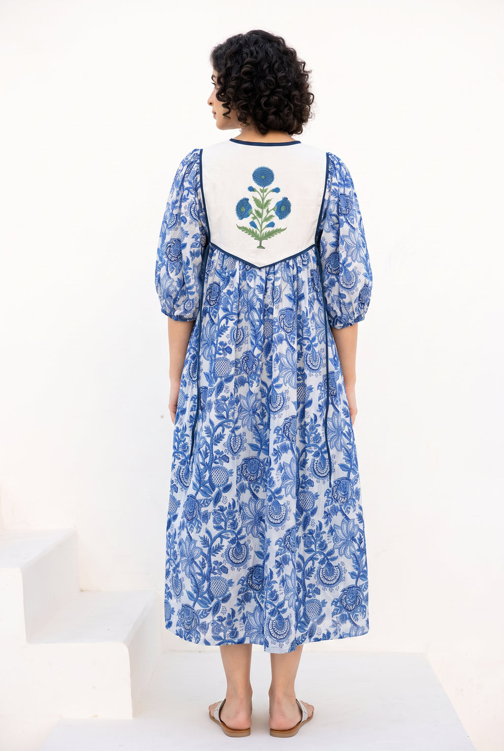 Blue Meadow Cotton Printed Buta Dress