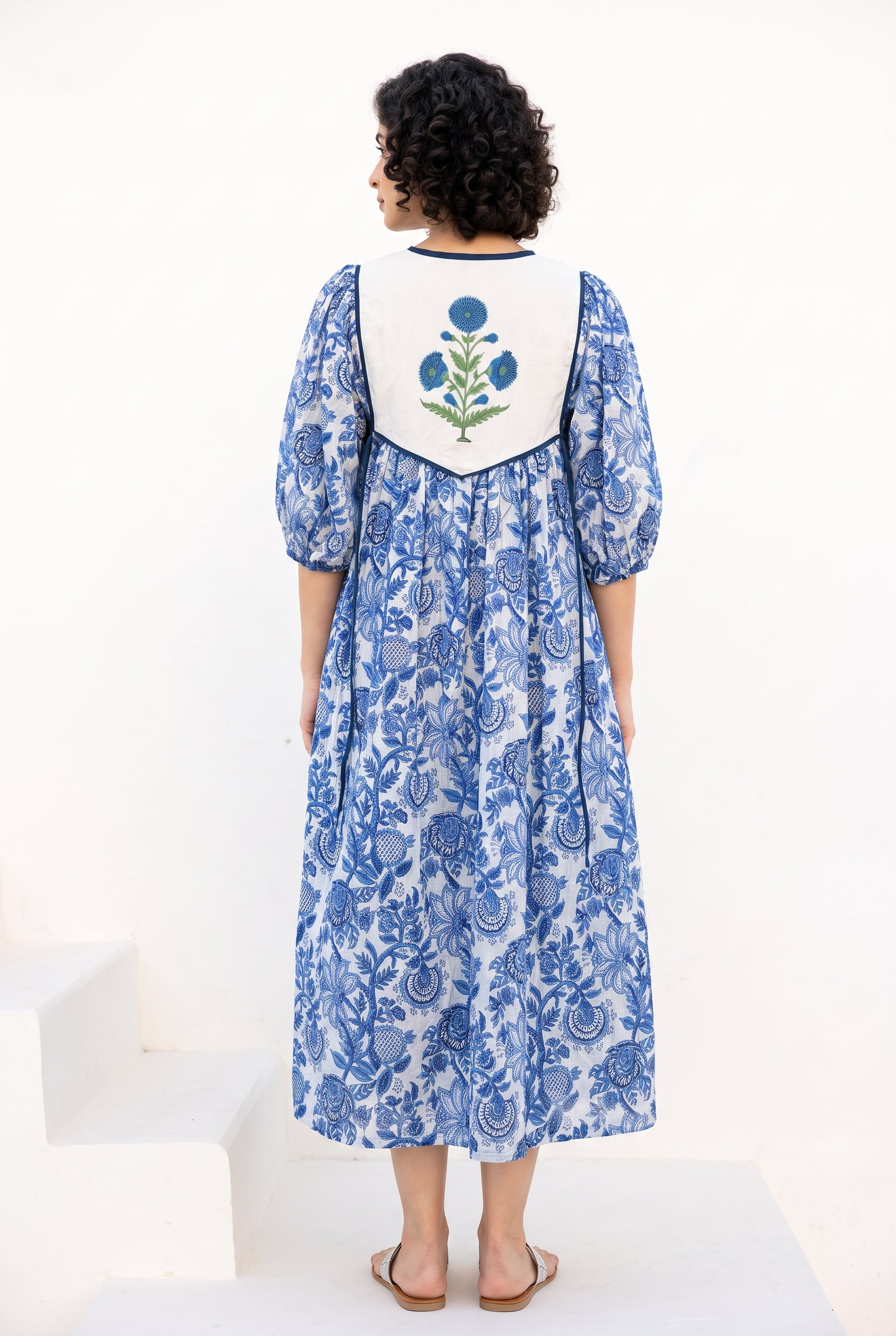 Blue Meadow Cotton Printed Buta Dress