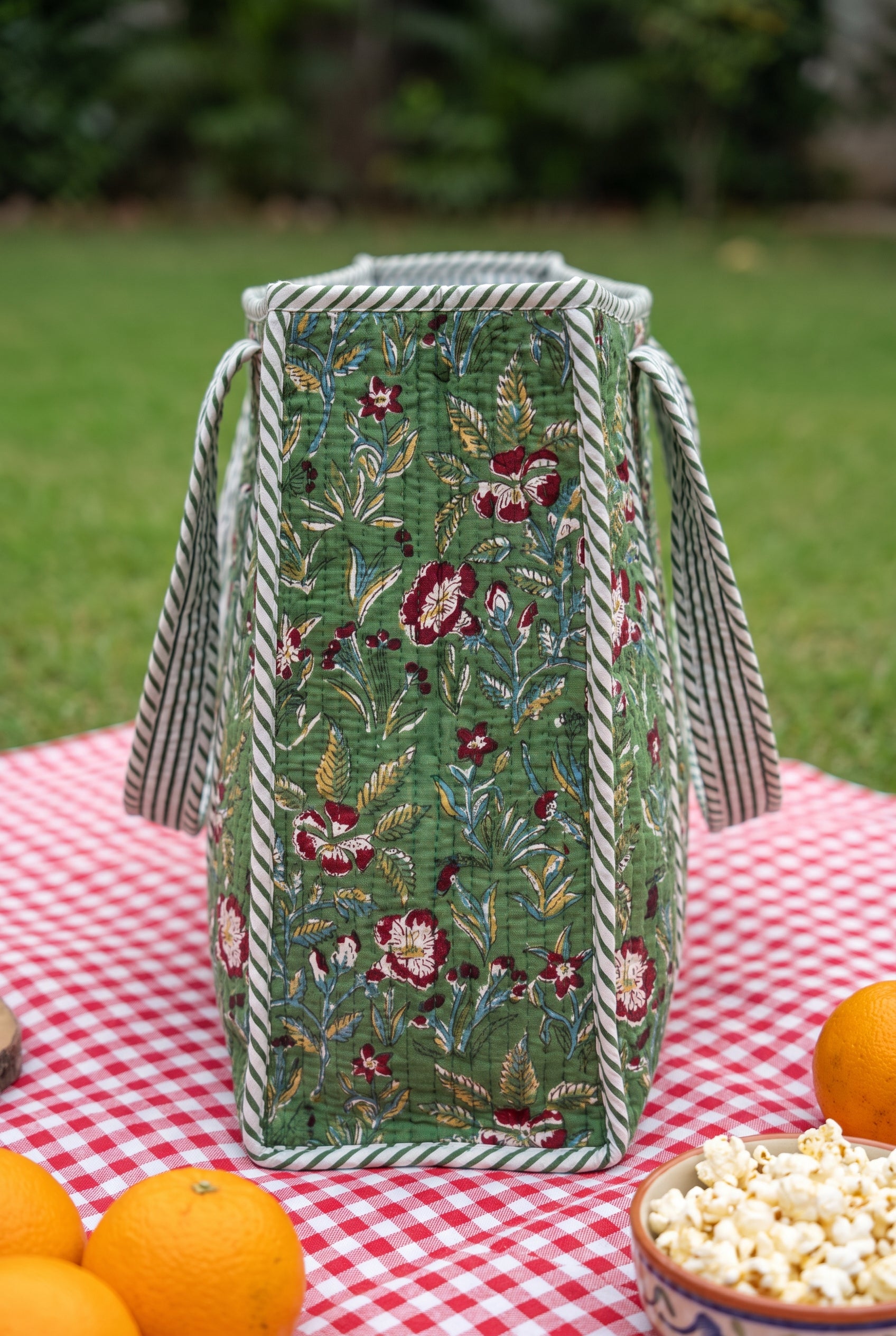 Green Botanical Quilted Tote Bag