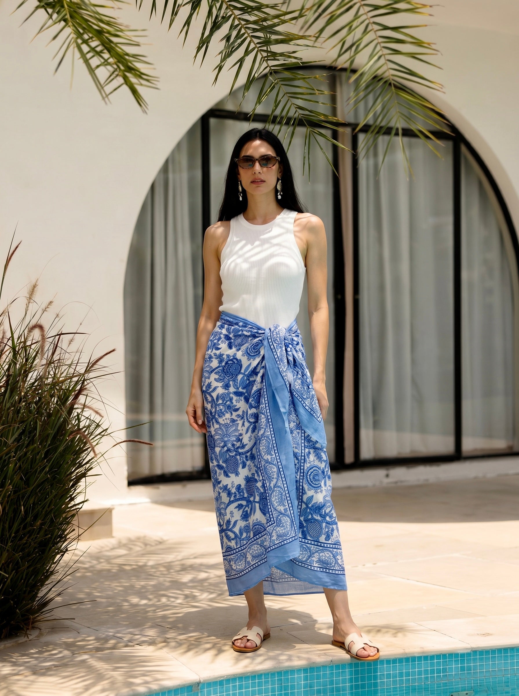 Azure Bloom Cotton Sarong