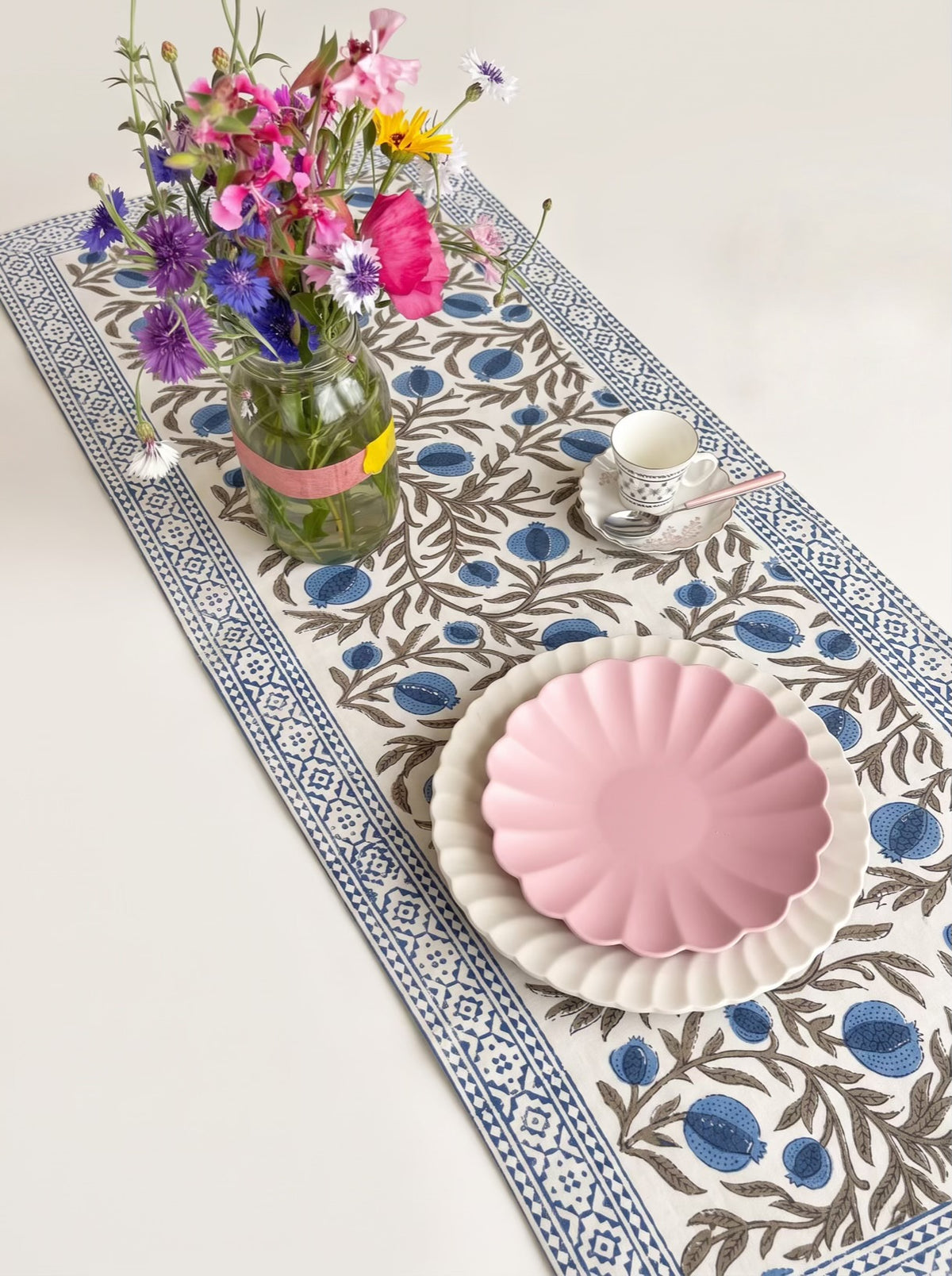 Blue Pomegranate Hand Block Print Table Runner