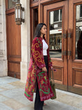 Burgundy Suzani Velvet Long Jacket