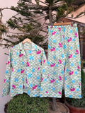 Retro Floral Gingham cotton Pjs set