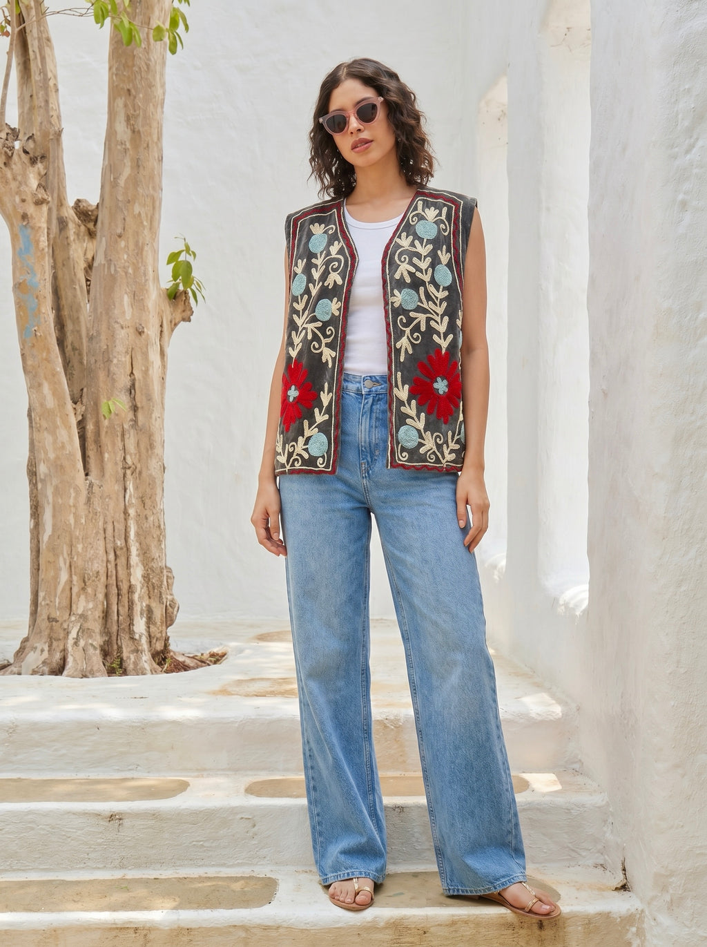 Meadow Charm Embroidered Velvet Vest