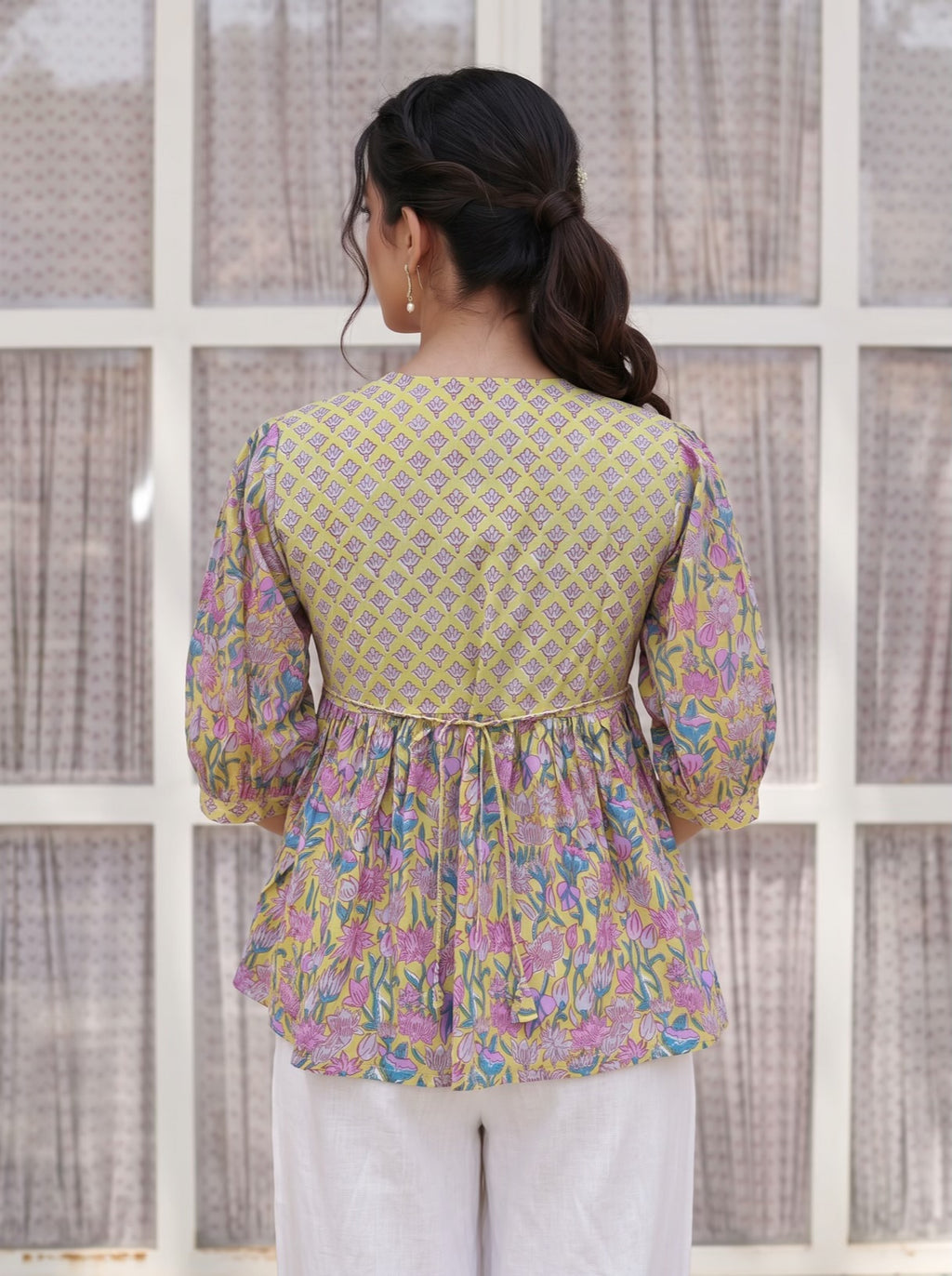 Mustard Floral Peplum Cotton Top
