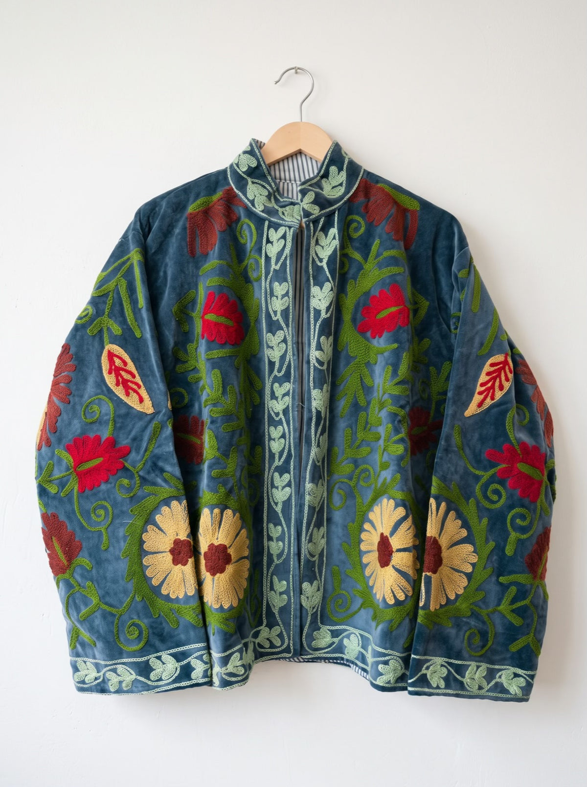 Grey Floral Suzani Velvet Jacket