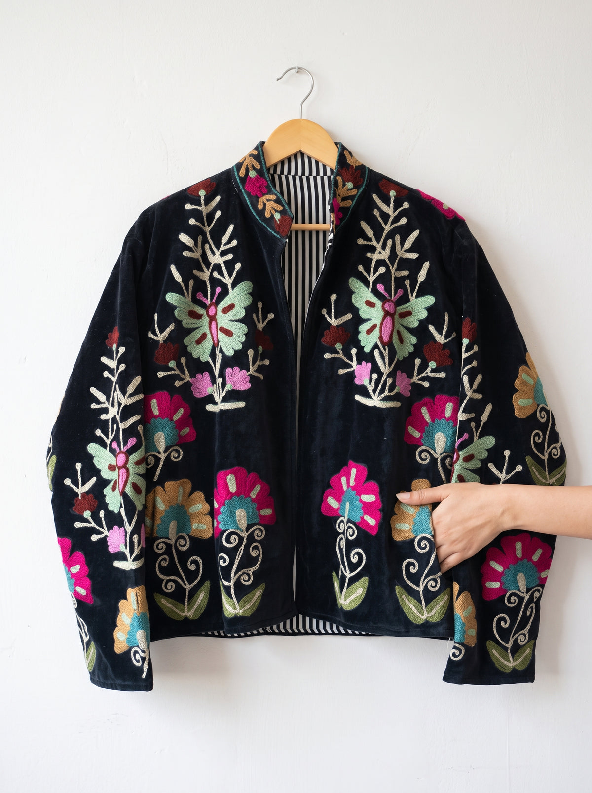 Midnight Garden Velvet Suzani Embroidered Jacket