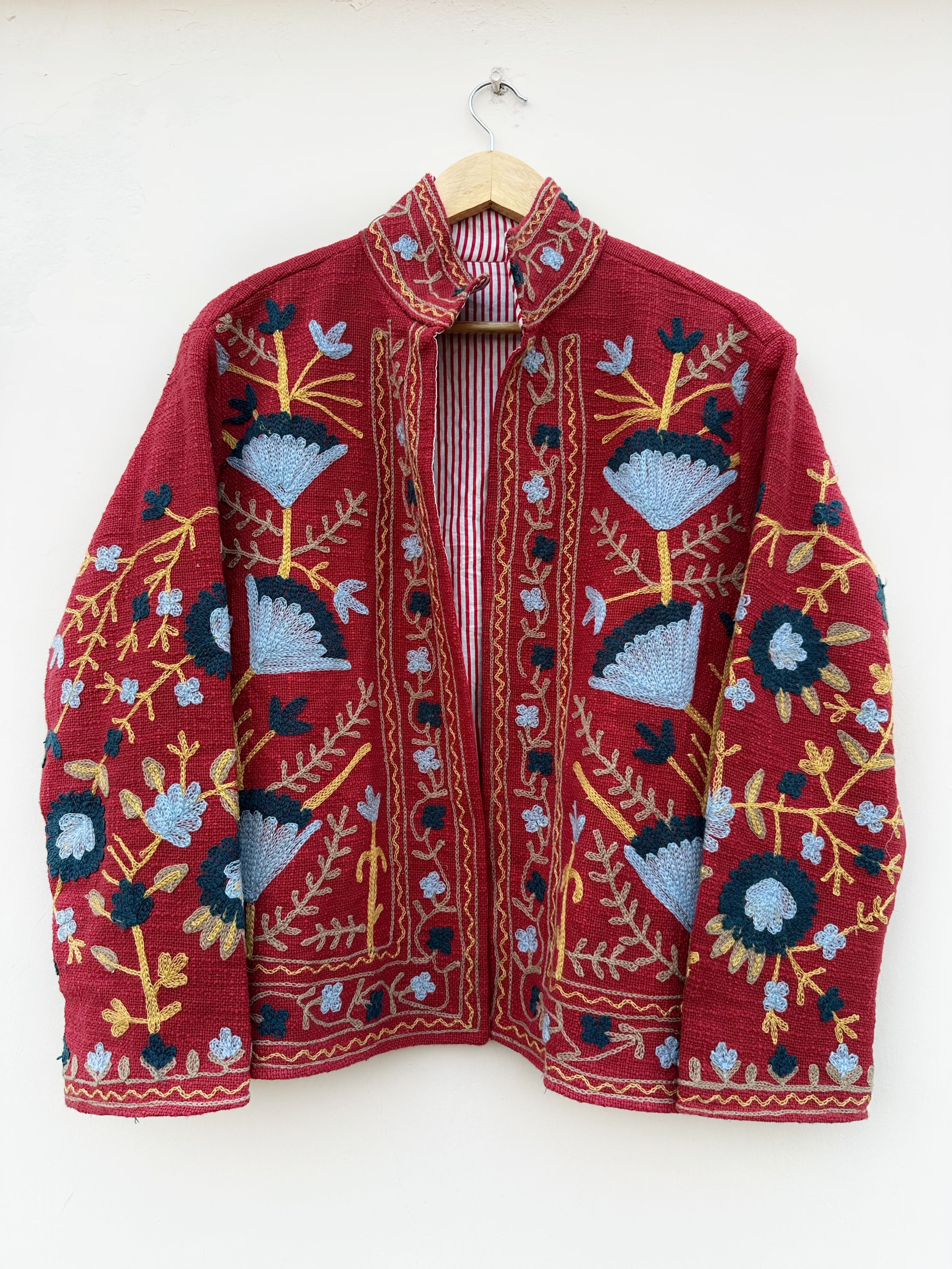 Crimson Garden Cotton Tnt Suzani Jacket