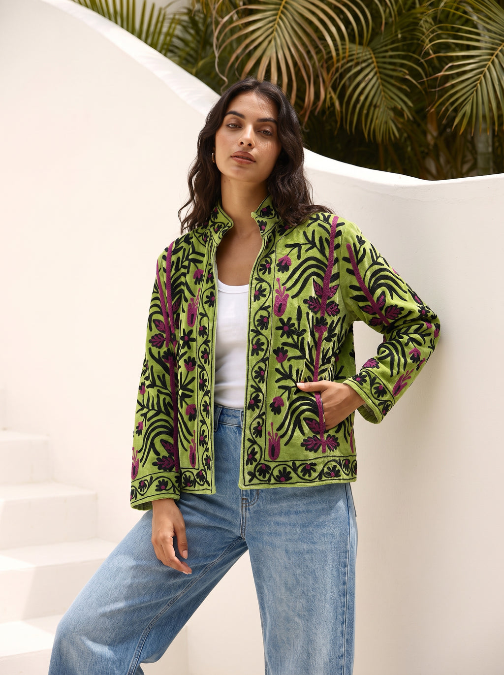 Pistachio Flora Velvet Suzani Jacket