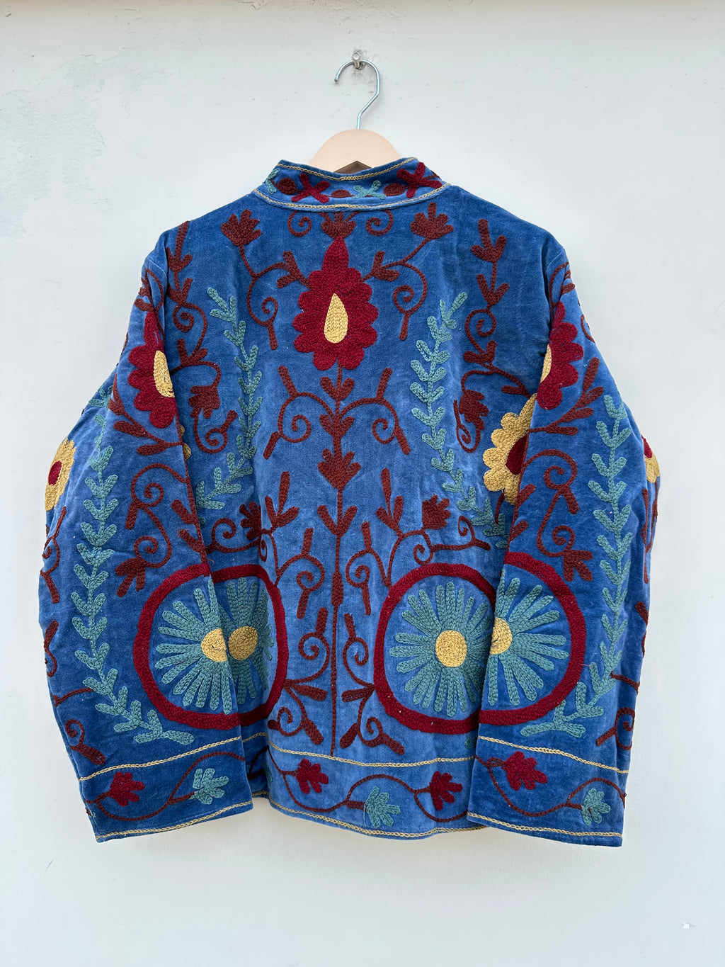 Blue Floral Embroidered Velvet Jacket