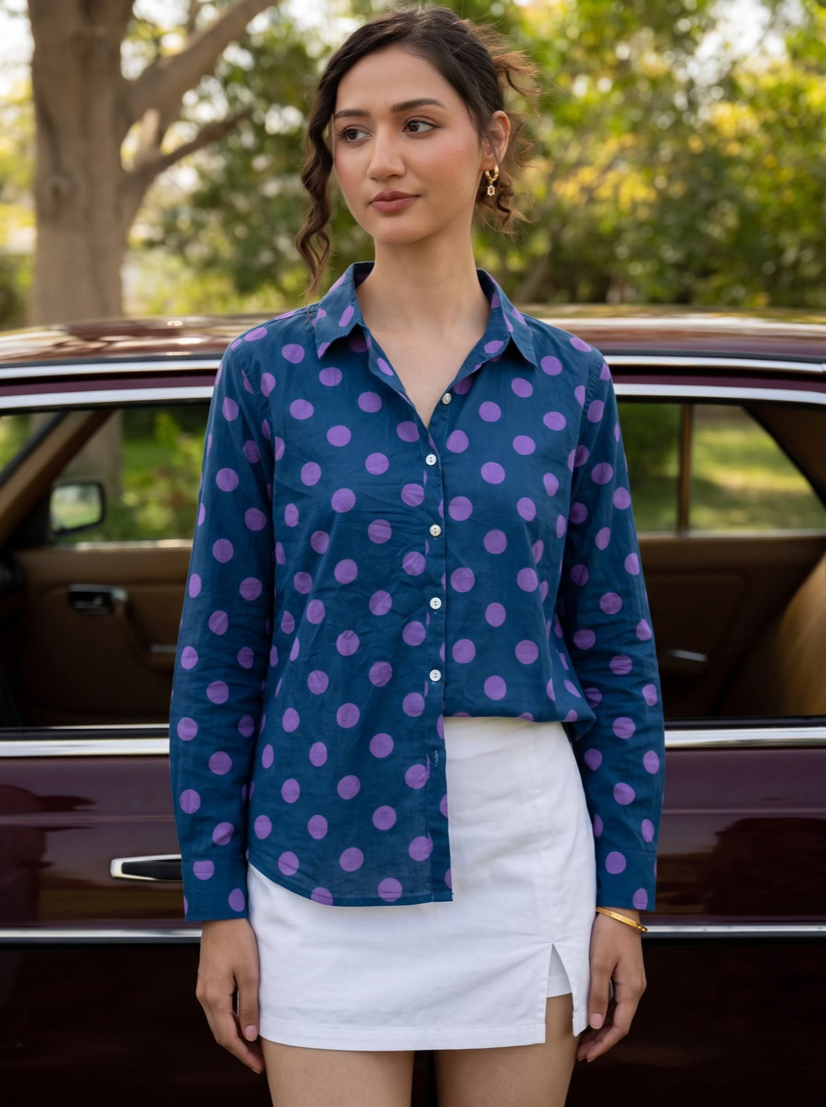 Indigo Purple Dot Cotton Shirt