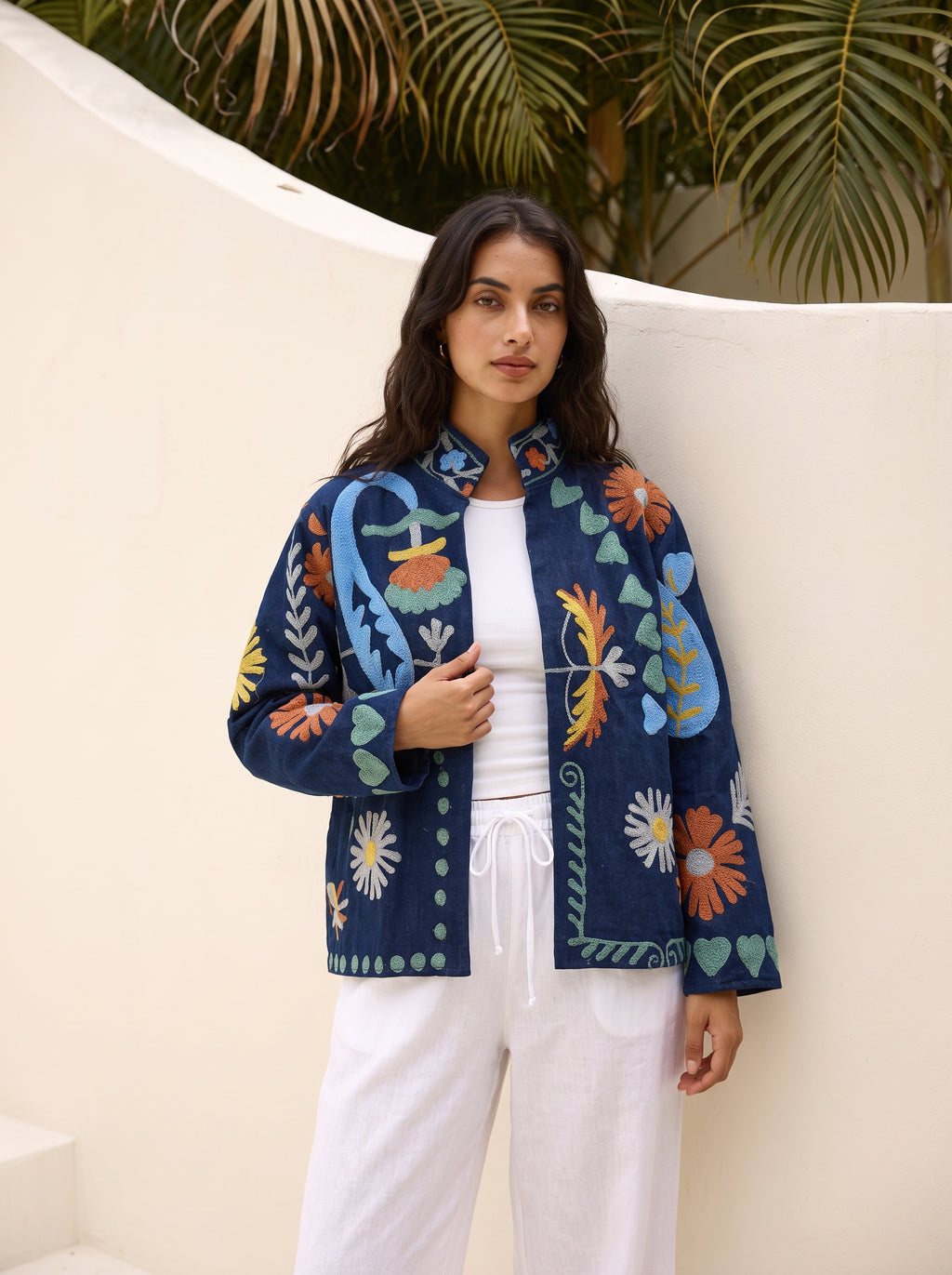Indigo Wildflower Embroidered Denim Jacket
