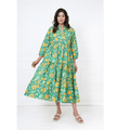 Aqua Garden Hand Block Print Maxi Anokhi Dress