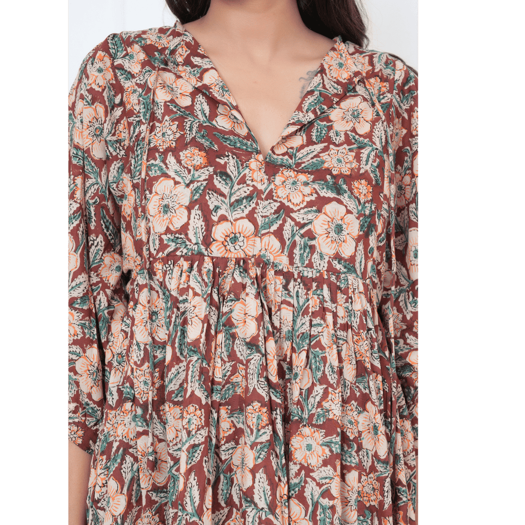 Kalamkari Hand-Block Print Cotton Mini Doi Dress