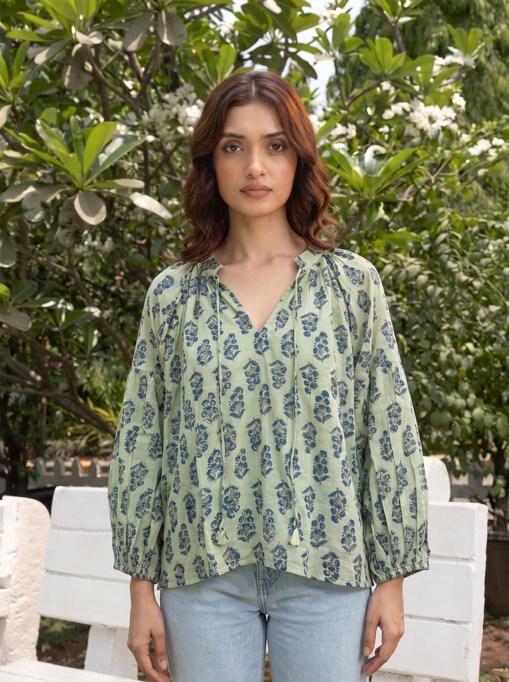 Sage Bloom Handblock Blouse