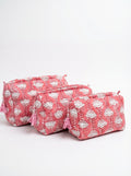 Soft Rose Floral Quilted Pouch Set (Set of 3)