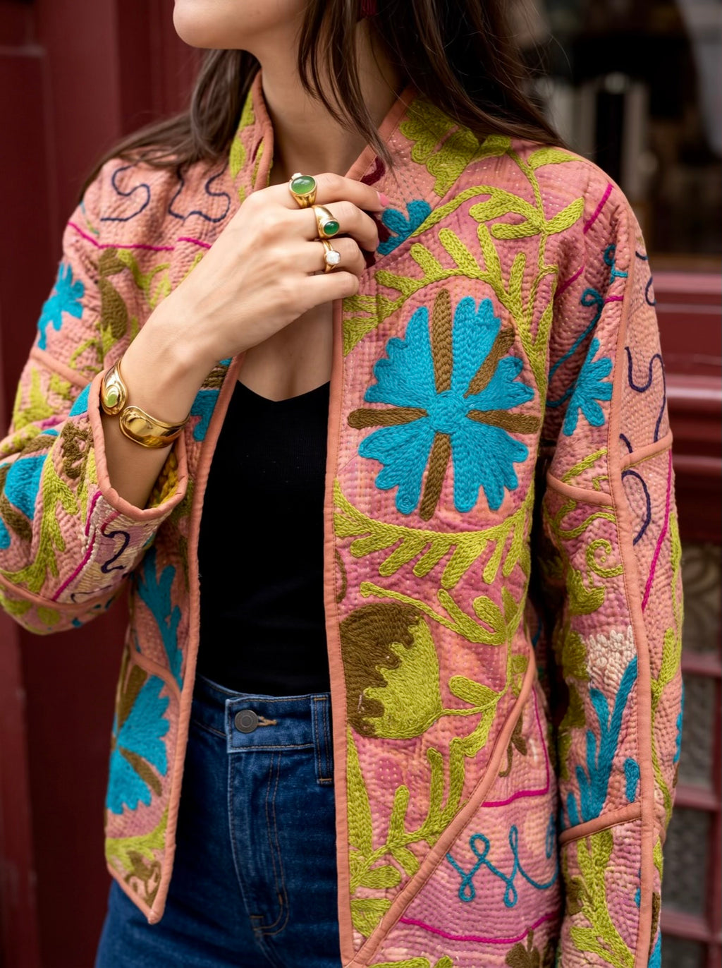 The Folk Bloom Kantha Suzani Jacket