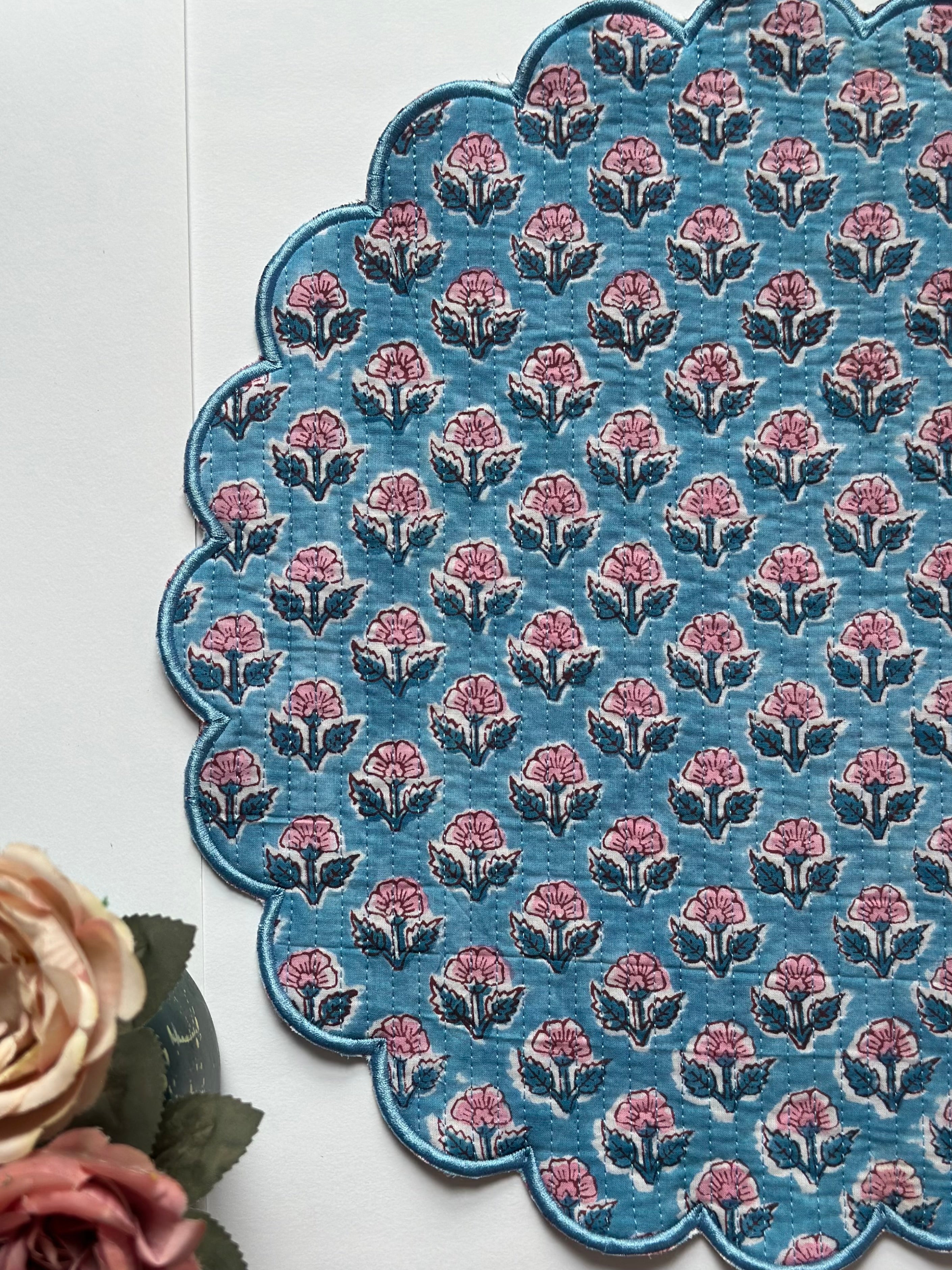 Sky Bloosom Quilted Placemats & Napkin Set of 6