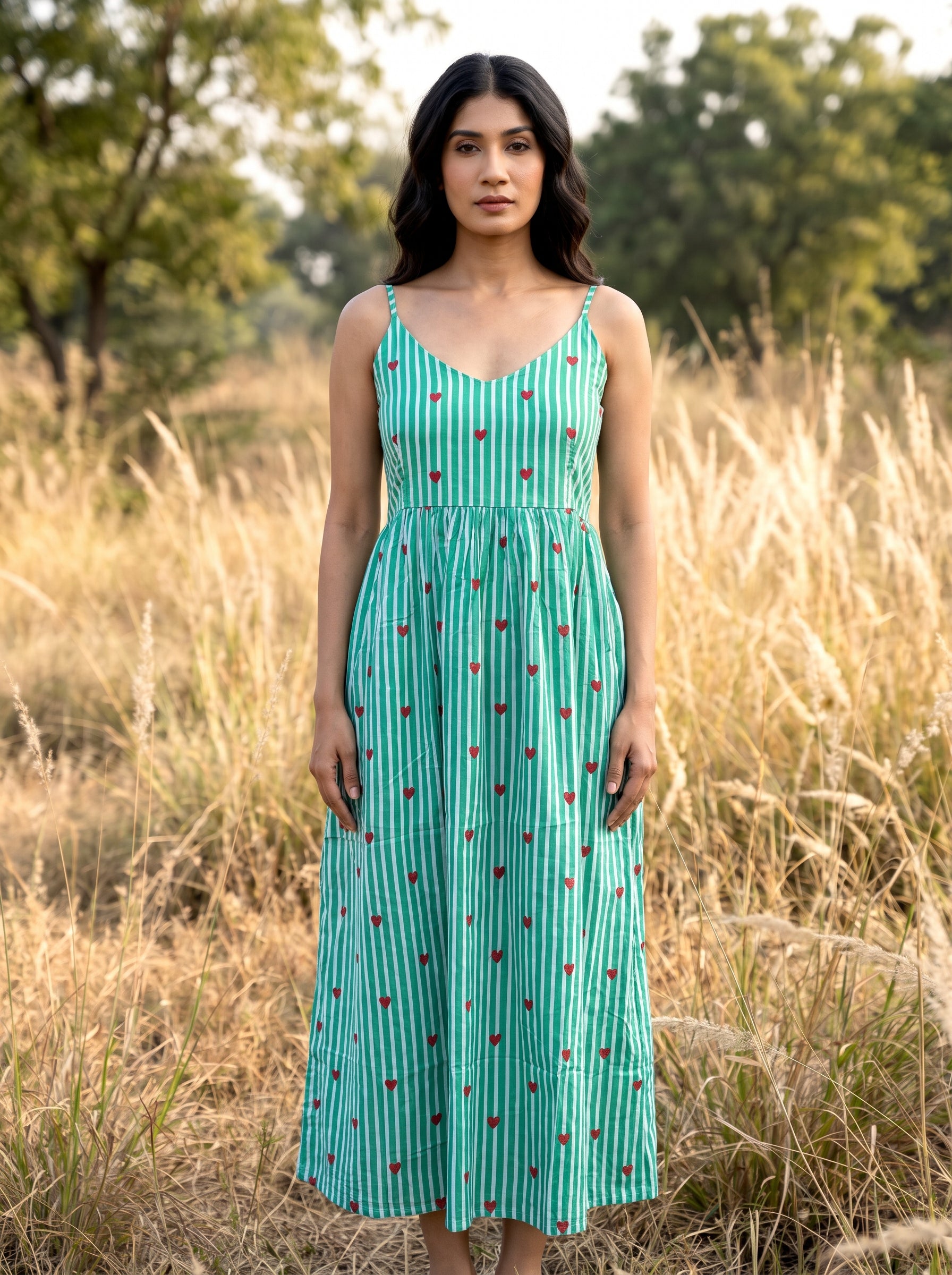 Mint Heart Stripe Maxi Dress
