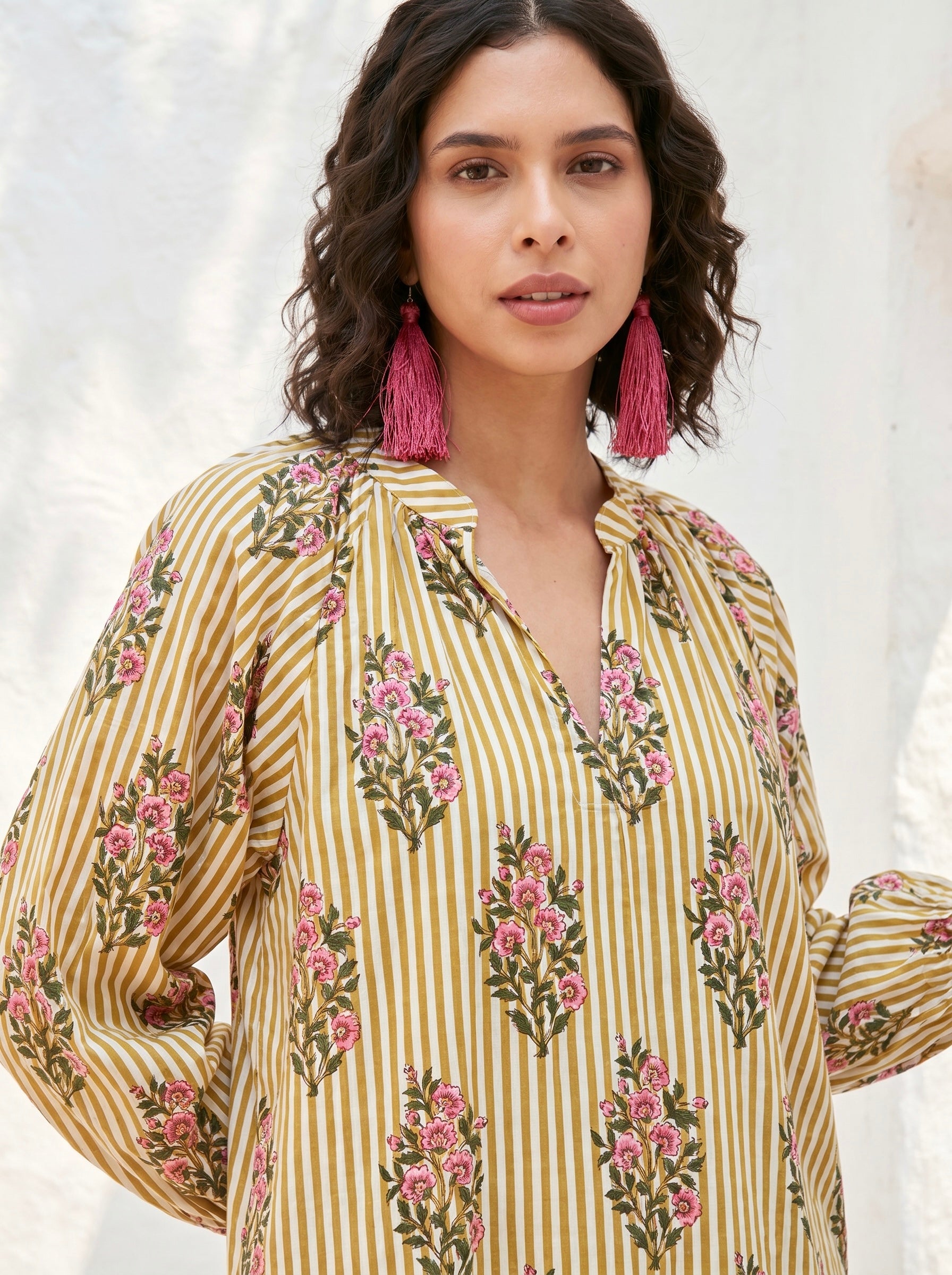 Mustard Blossom Stripe Cotton Dress