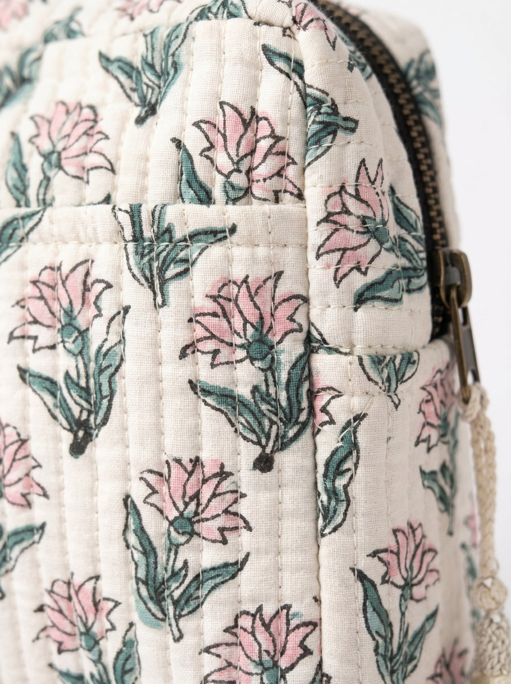 Ivory Bloom Quilted Cosmetic Pouch
