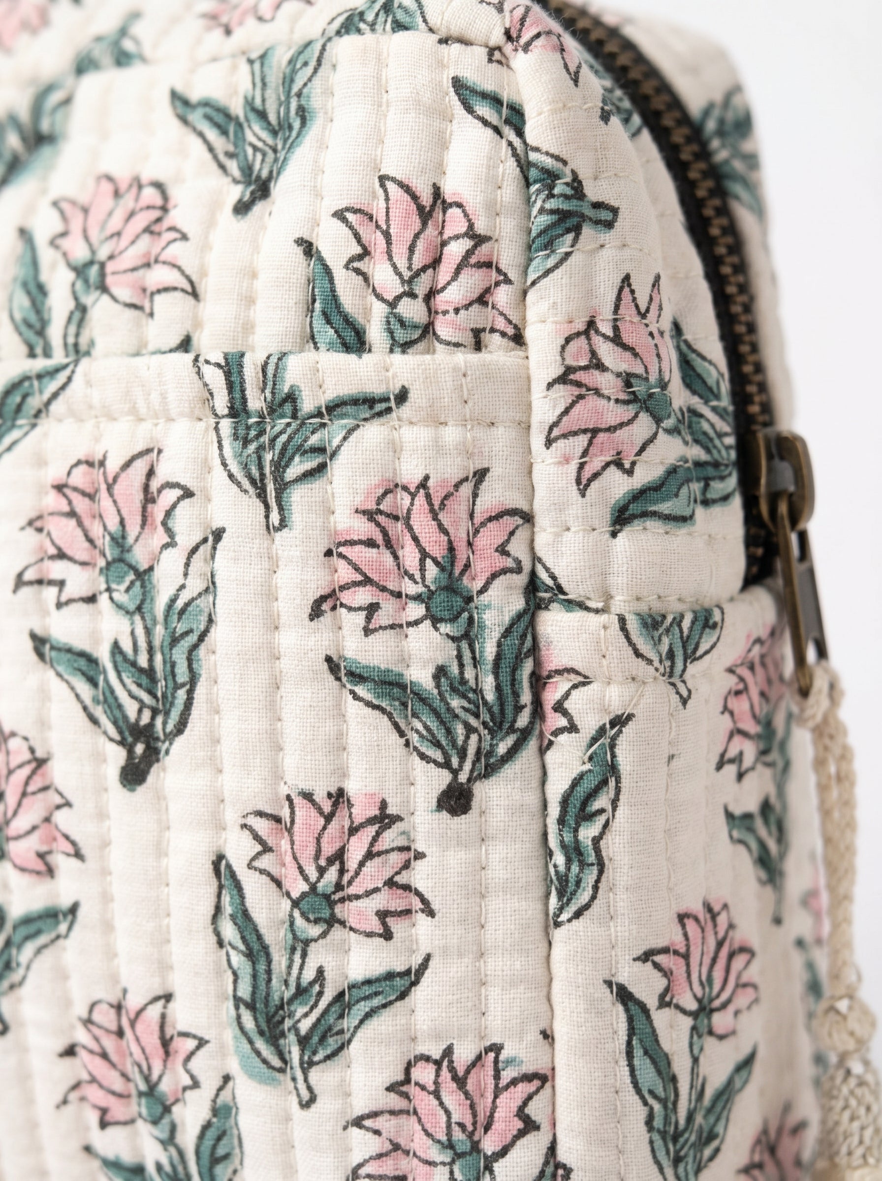 Ivory Bloom Quilted Cosmetic Pouch