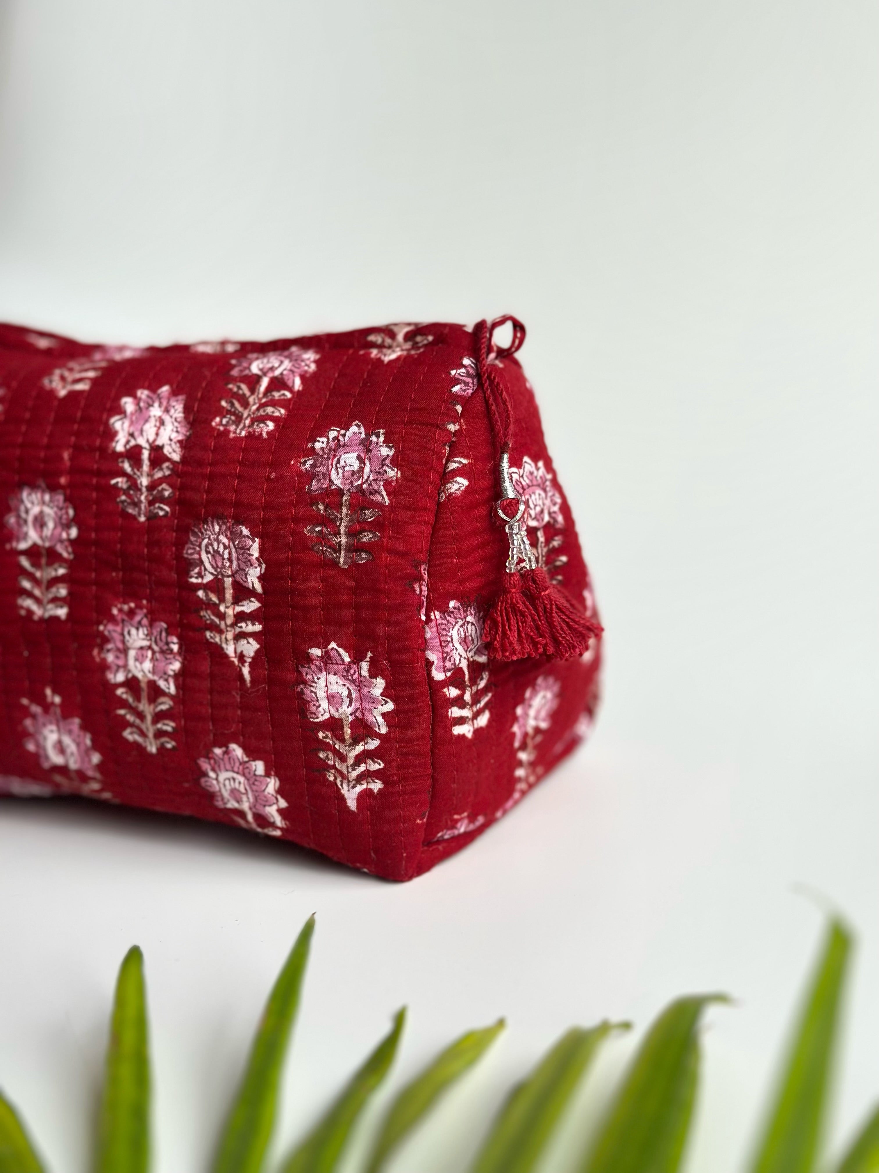 Ruby Blossom Quilted Cosmetic Bag Set of 3