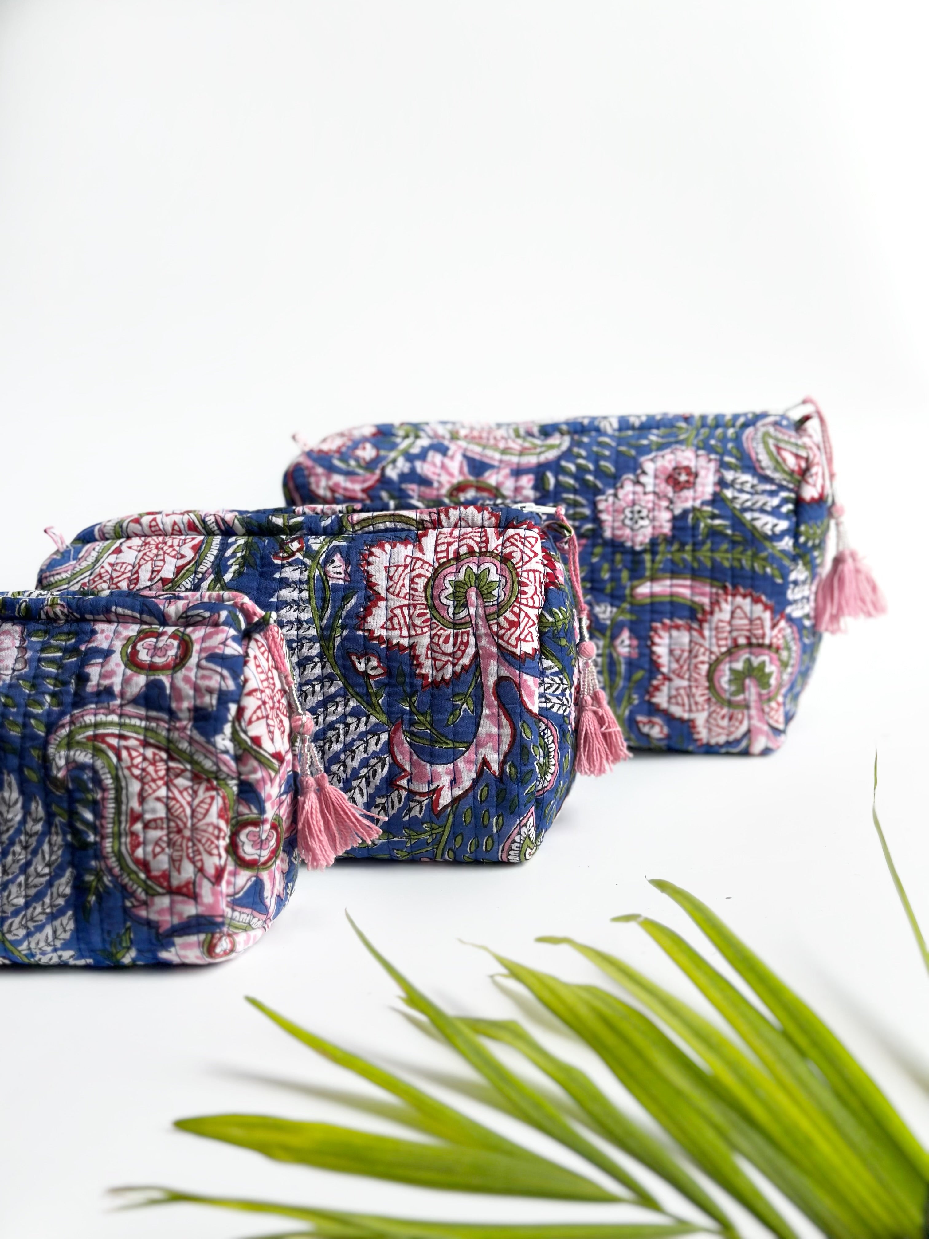 Meadow Garden Quilted Cosmetic Bag Set of 3