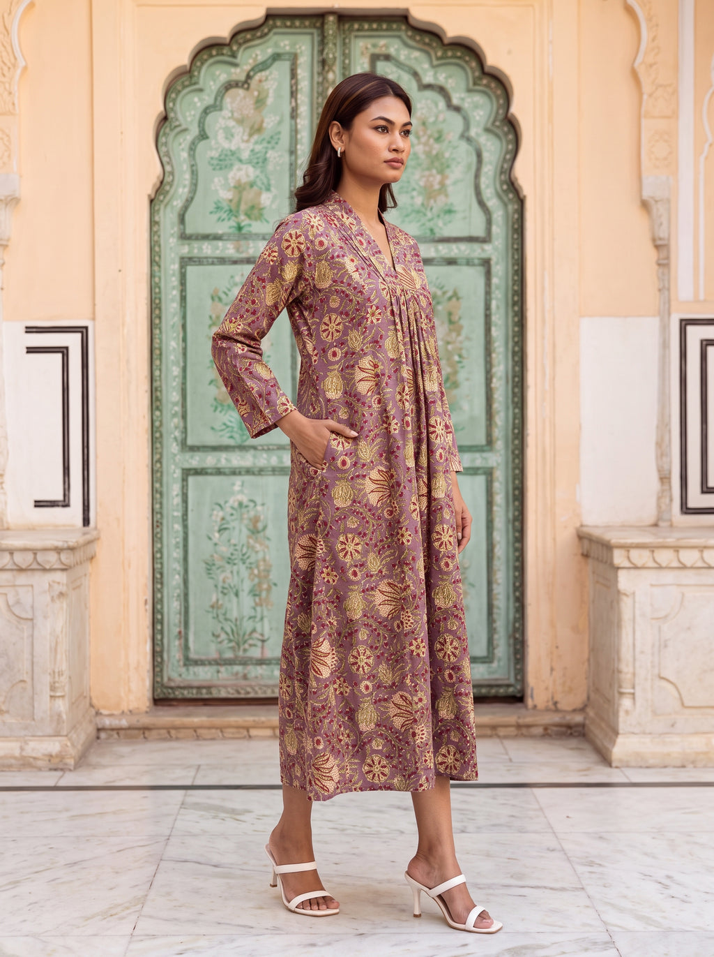 Plum Floral Flare Midi Dress