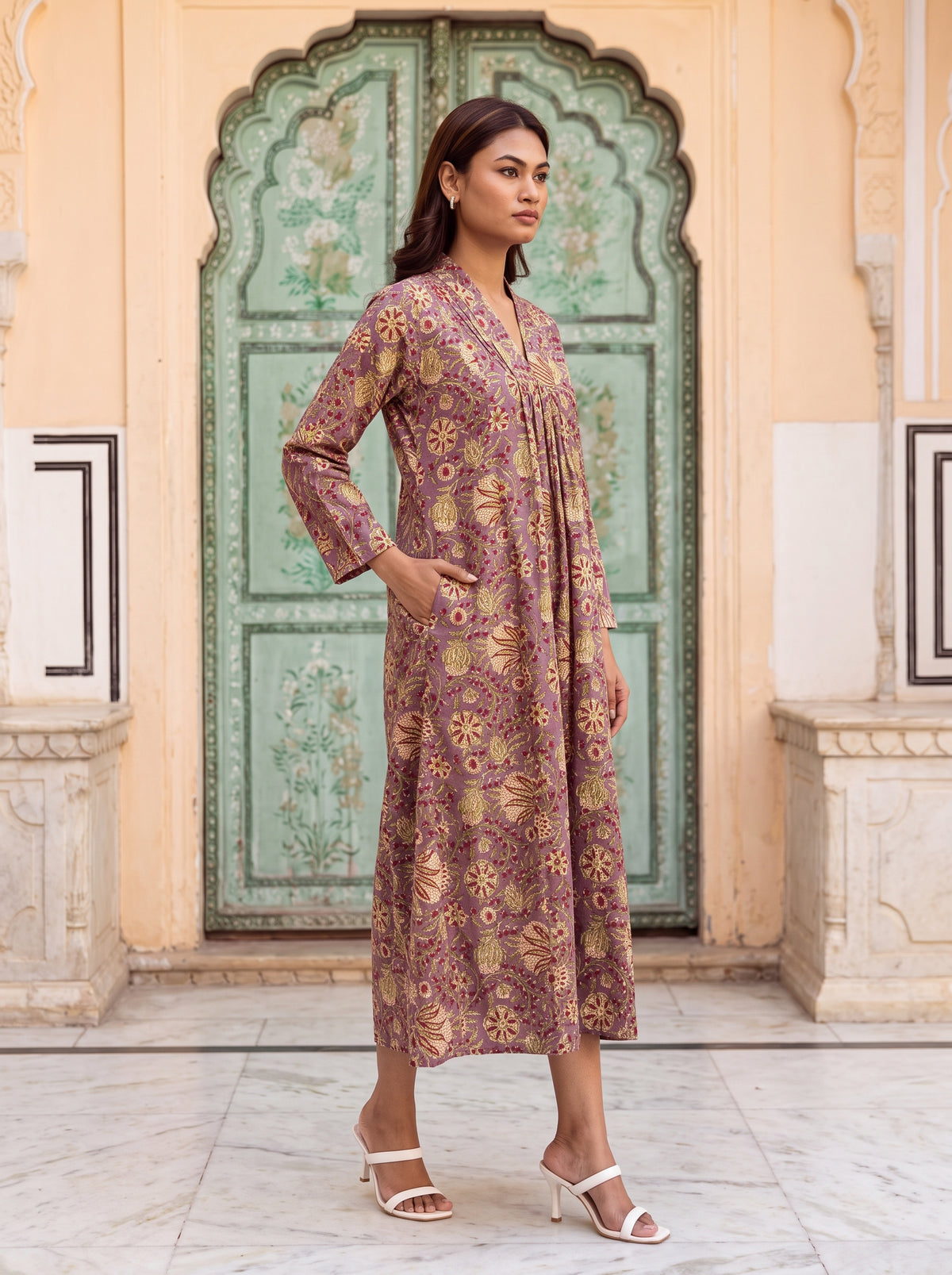 Plum Floral Flare Midi Dress