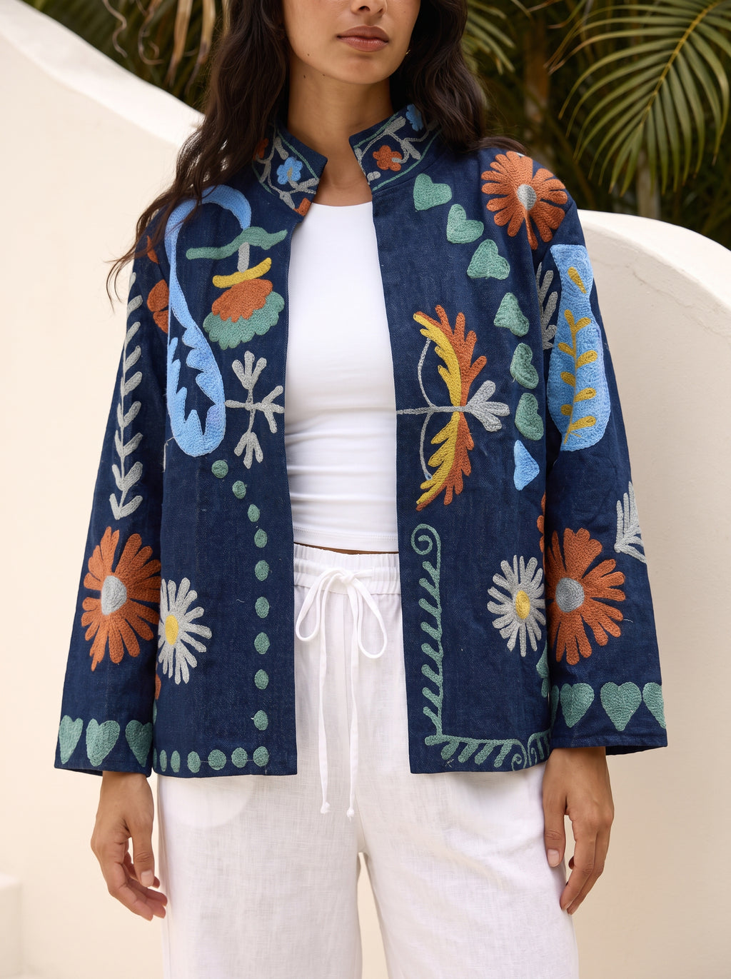 Indigo Wildflower Embroidered Denim Jacket