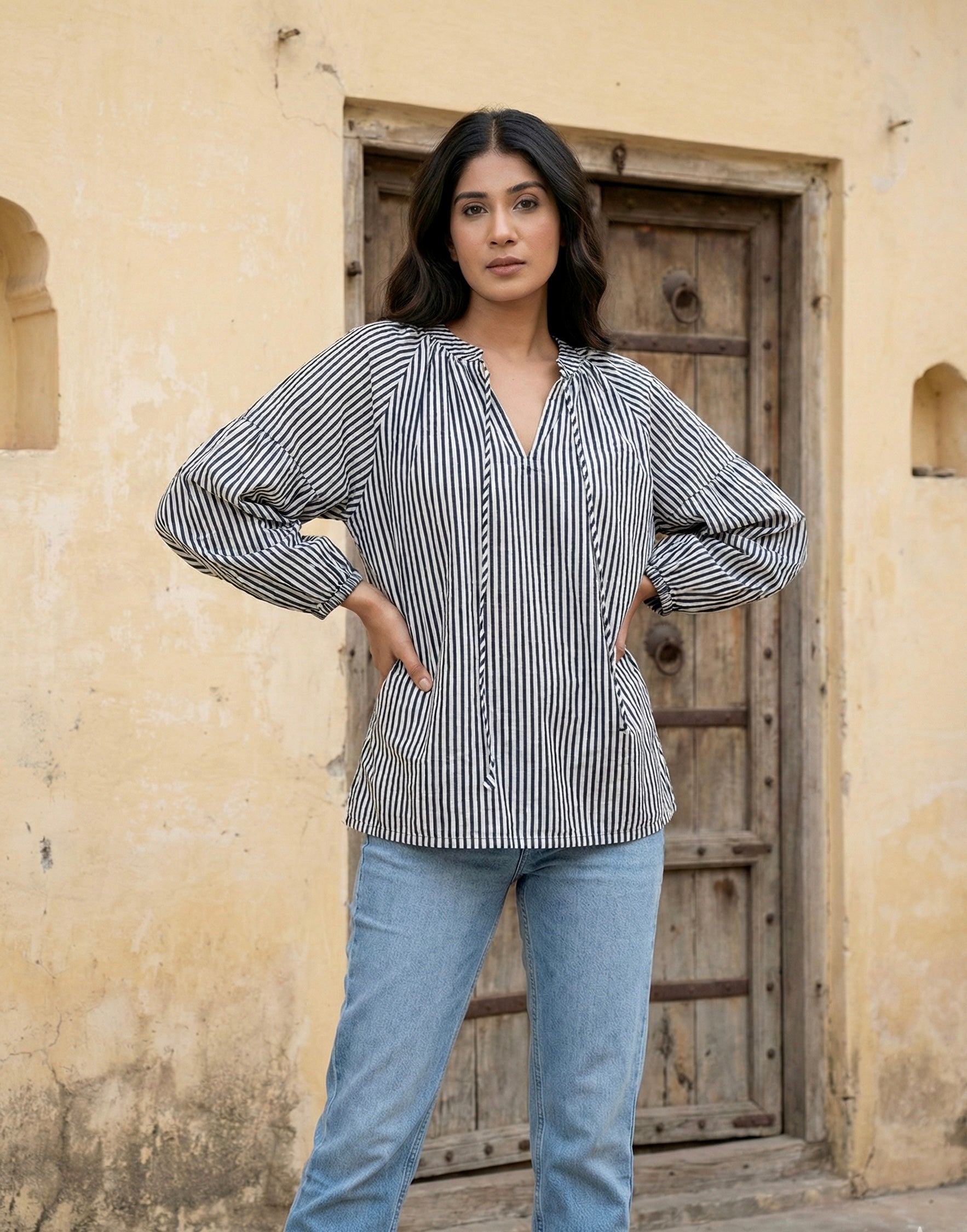 Black & White Striped Cotton Top