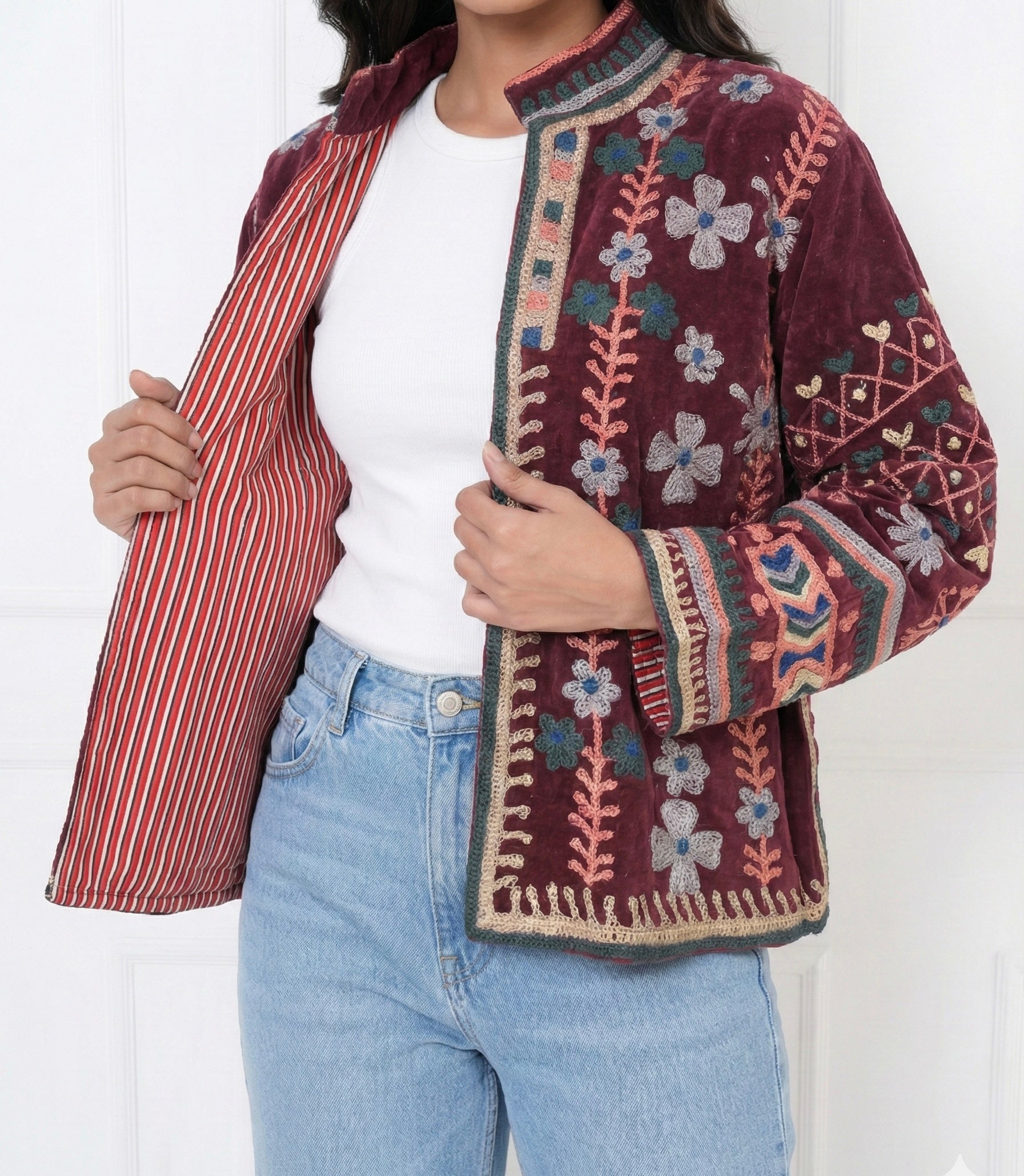 Burgundy Heritage Embroidered Velvet Jacket