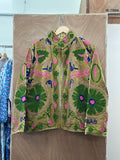 Olive Green Floral Velvet Jacket