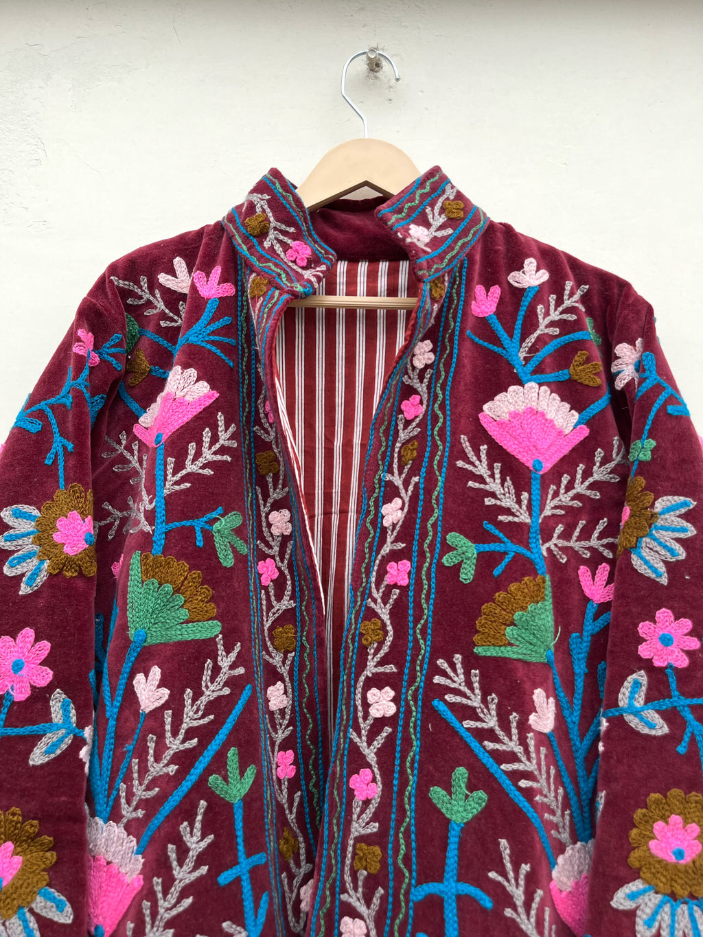 Ruby Blossom Embroidered Velvet Jacket