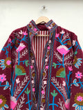 Ruby Blossom Embroidered Velvet Jacket