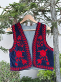 Black & Red Blossom Velvet Vest