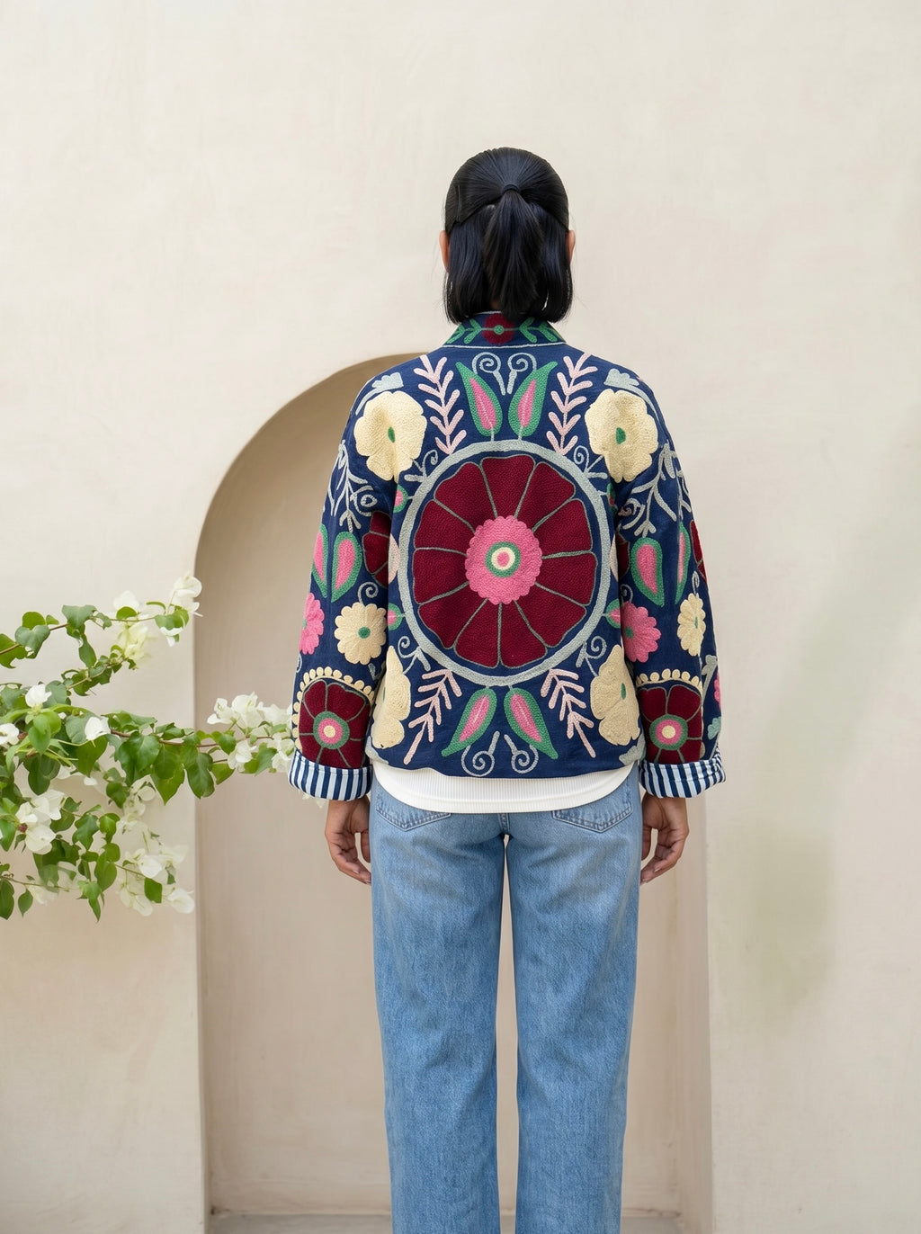 Navy Floral Suzani Denim Jacket