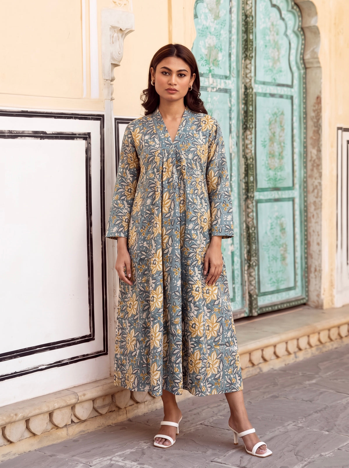 Misty Bloom Flare Midi Dress