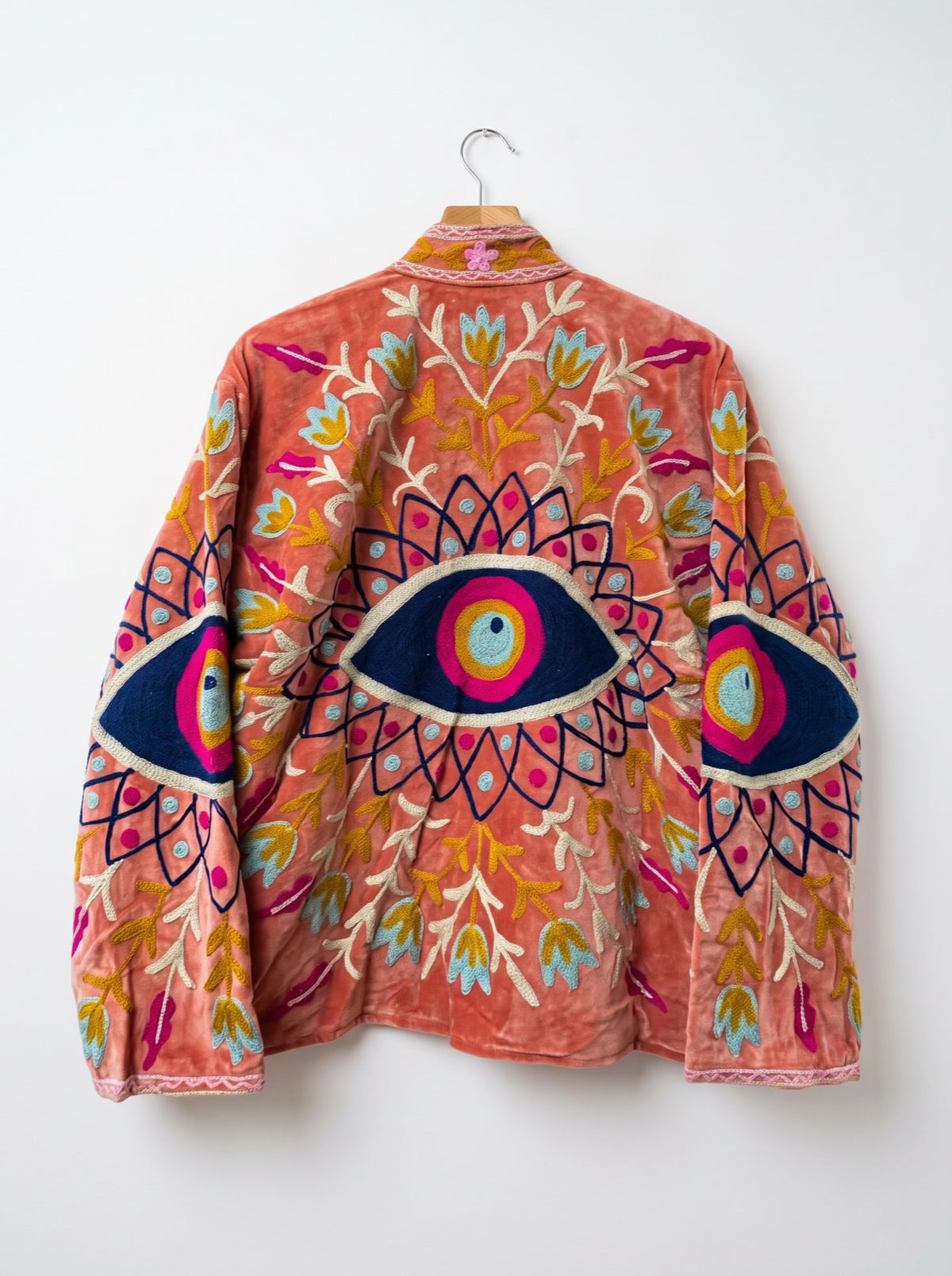Coral Bloom Suzani Embroidered Velvet Jacket