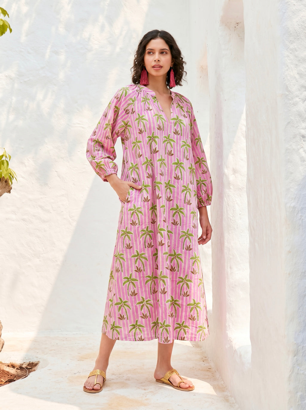 Palm Paradise Pink Cotton Dress