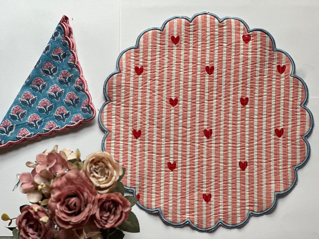Sky Bloosom Quilted Placemats & Napkin Set of 6