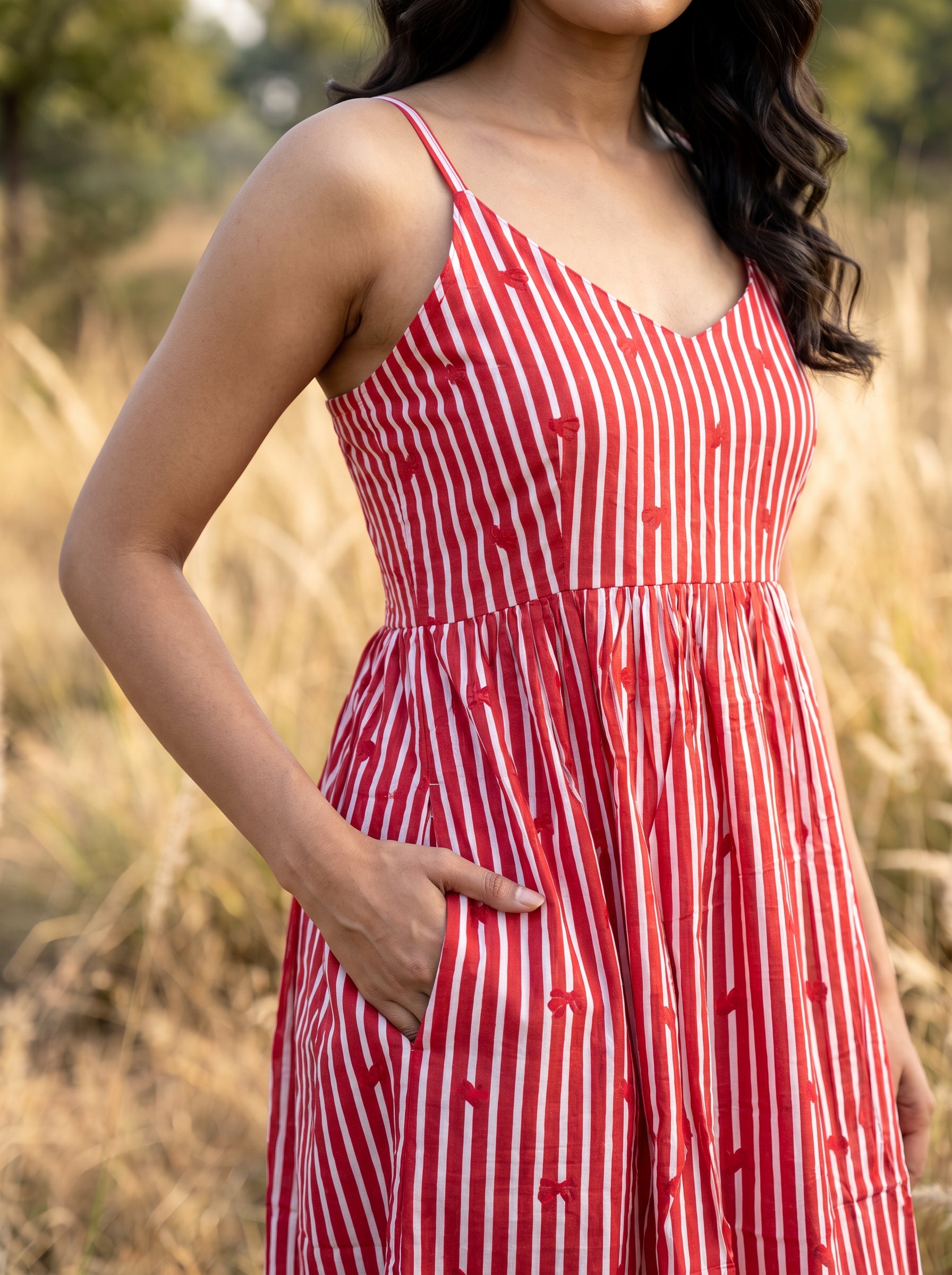 Red Stripe Cotton Maxi Dress